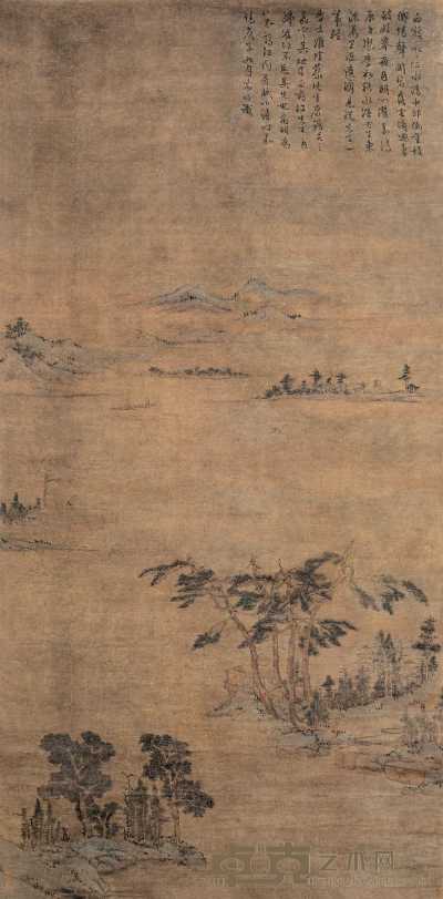 文徵明 1540年作 鹤江图 立轴 180×89cm